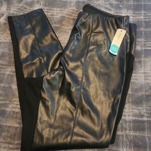 Men's Black Faux Leather Jogger Pants